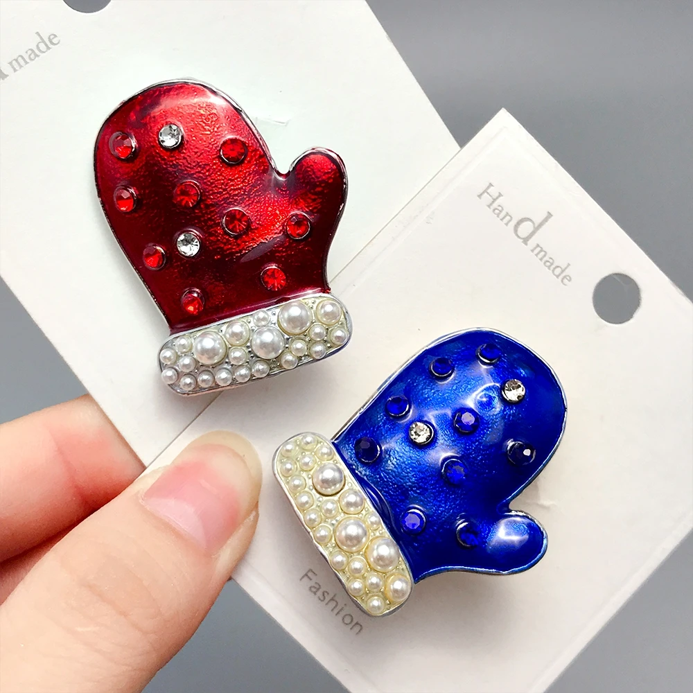 Pearl Christmas Gloves Brooches Pins Enamel Winter Mitten Brooch For Women Men Fashion Jewelry Gifts