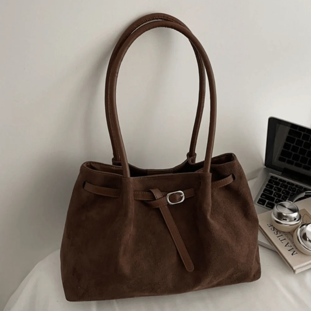 

Элегантная замшевая сумка через плечо, большая вместительная сумка в стиле ретро, ​​доступная в 4 цветах, однотонная сумка-тоут для поездок на работу, для школы/путешествий/работы