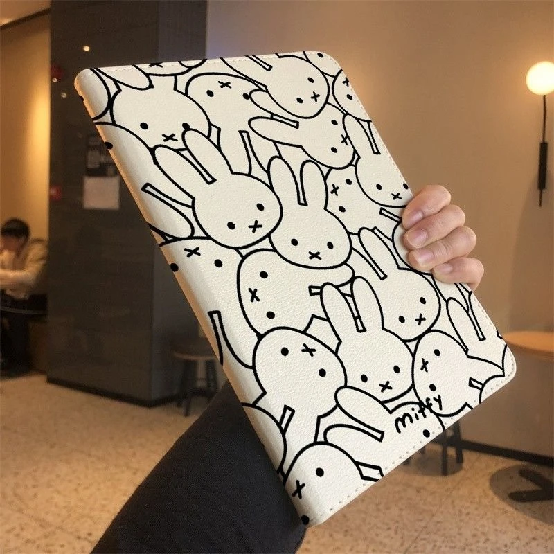 Cute Miffy Leather IPad Case for Pro 13inch & Air6 All-Over Print Kawaii Bunny Hard Shell Cover for IPad 10/10.2/11/Mini7