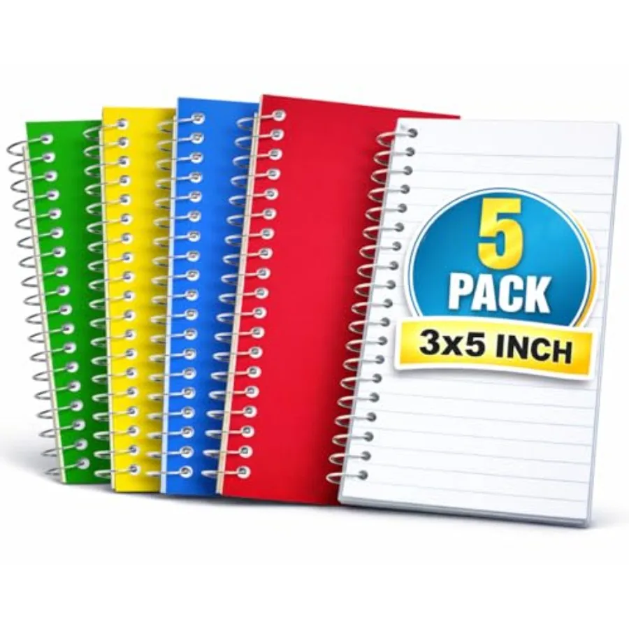 

Wirebound Spiral Memo Books, Memo Pads, 3" x 5", College Ruled, Small Notepad, Assorted, 75 Sheets/Pad, 5 Pack