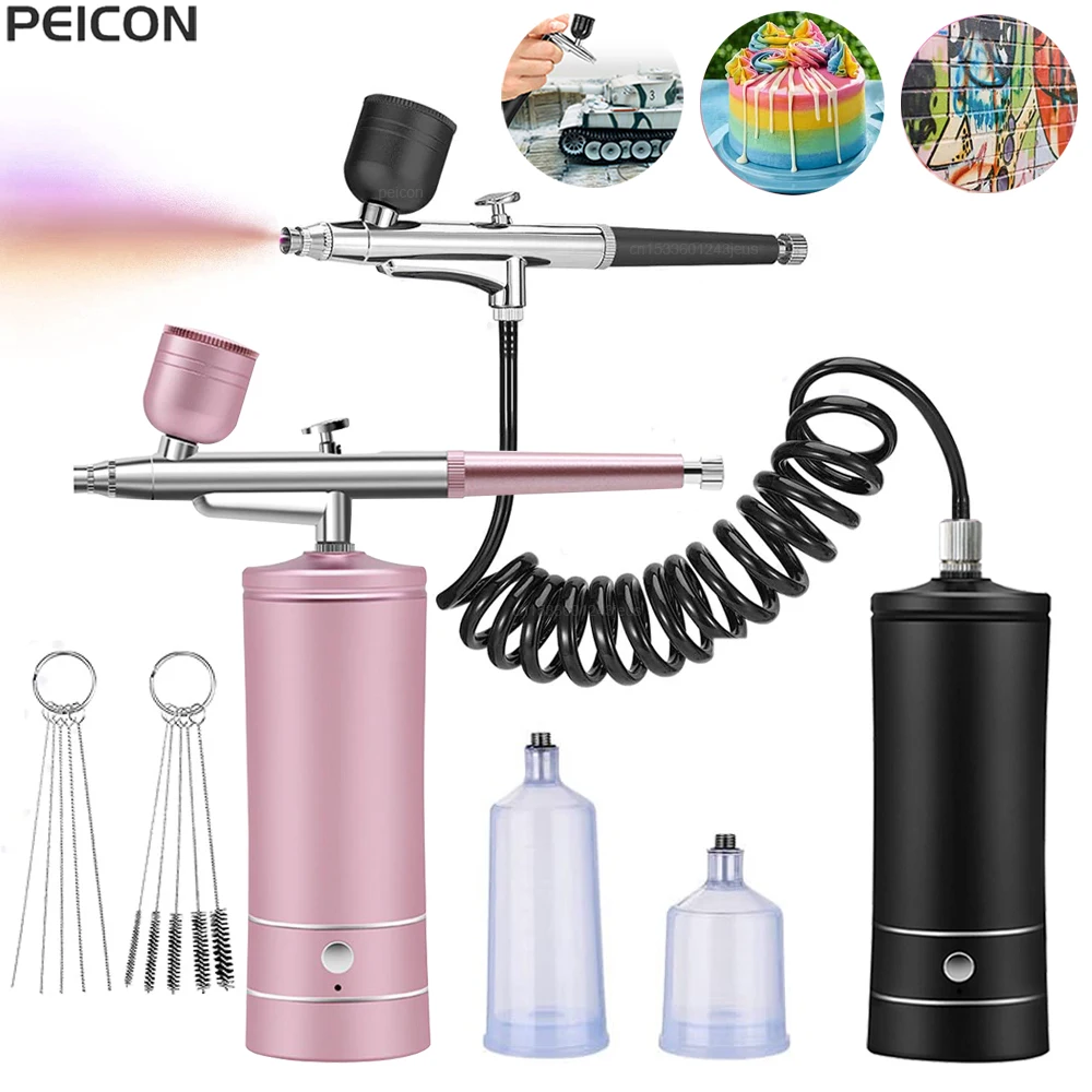 Airbrush with Compressor Airbrush Spray Gun for Paint Painting Modeling Crafts Nail Art Cake Portable Wireless Spray Gun Kit