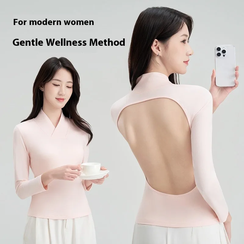 Kemeja Berjemur Wanita Atasan Katun Punggung Terbuka dengan Bra Terpasang untuk Pijat di Luar Ruangan, Nyaman untuk Terpapar Sinar Matahari, Pakaian Moxibustion Musim Panas, Model Longgar