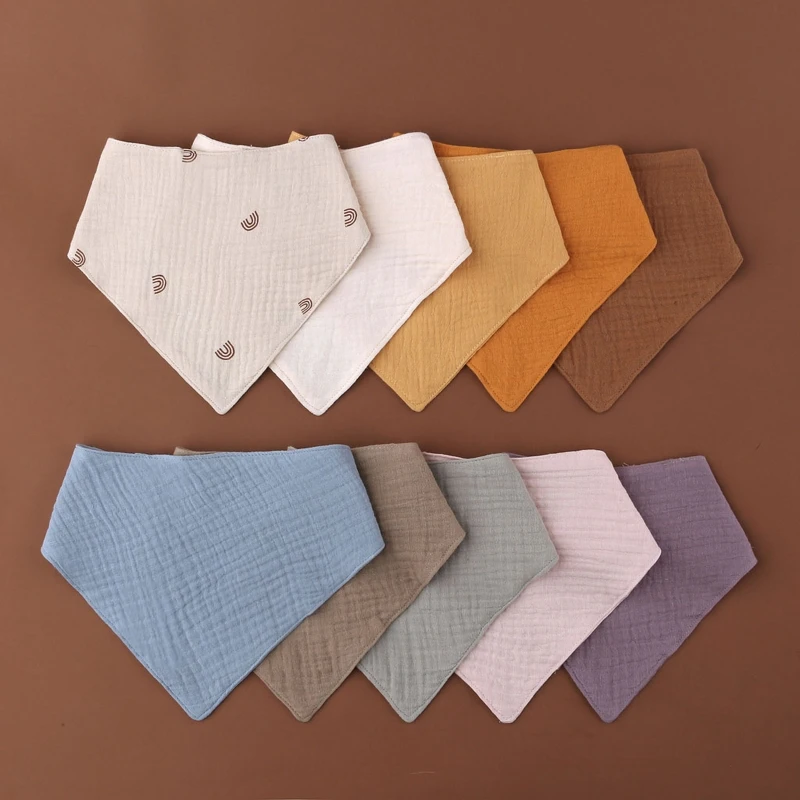 L5YF 3 Pcs Soft Cotton for Triangle Scarf Solid Color Button Bib Baby Feeding Drool Saliva Towel Bandana Burp Cloth Baby