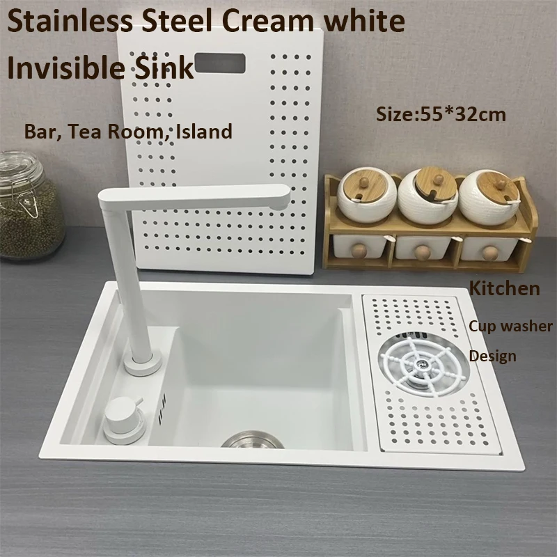 

White bar top cover single-slot island coffee shop mini-sized nano sink for washing vegetables hidden stainless steel sink for w