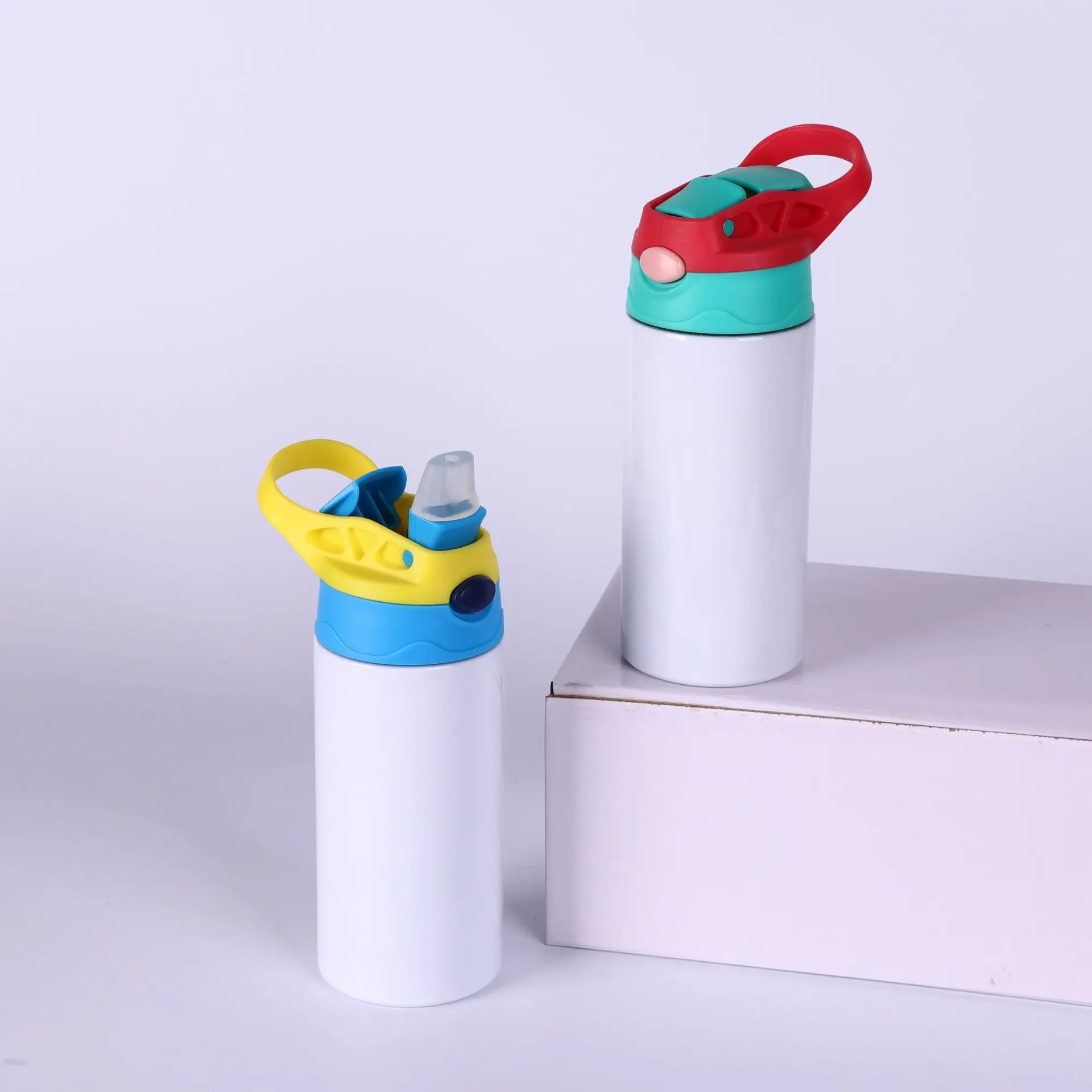 Stainless Steel Vacuum Thermos Cup for Children with Straw And Handle Portable Sports Water Cup Outdoor Simple Solid Color
