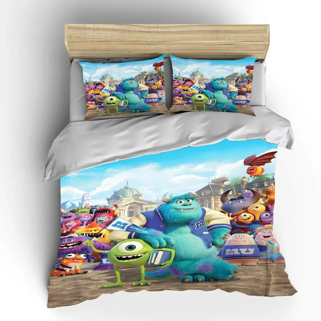 Disney Monsters Inc Cartoon Bedding Set Quilt Hello Kitty 3 Pieces Duvet Cover King Queen Size Bedclothes Children Boy Bed Decor