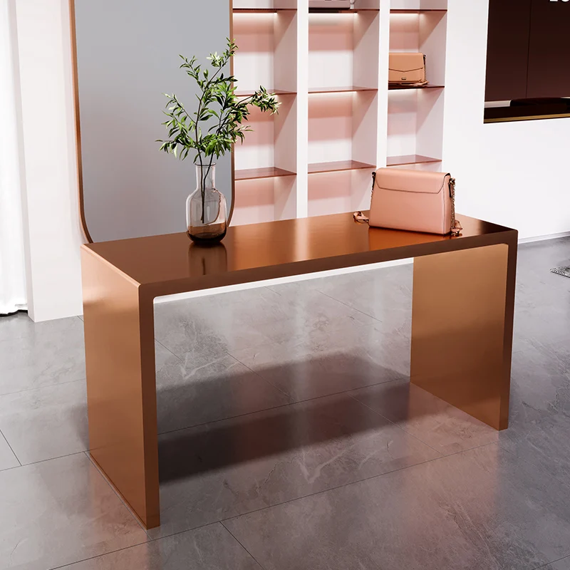 Clothing store display table in the middle Stainless steel rose gold women's clothing store Nakajima shoes and bags display rack