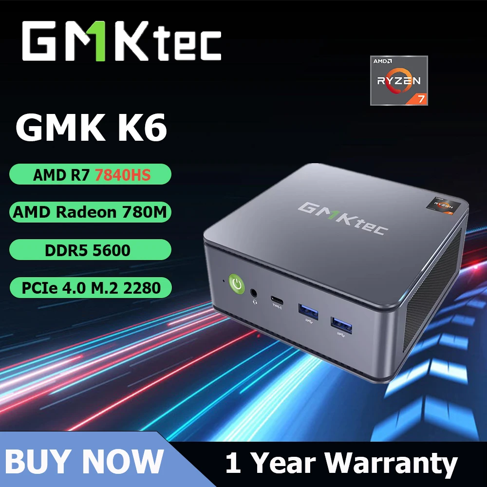 

GMKtec K6 AMD R7 7840HS Gaming Mini PC 8-core 16-thread 16/32GB DDR5 512GB/1TB SSD Computer PC Mini Computer PC Gaming Desktop