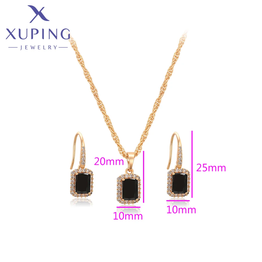 Xuping Jewelry Neu eingetroffen, goldfarben, rechteckig, Huggies-Ohrringe, Halsketten-Set für Frauen, Party, Geburtstag, Geschenk, X001245936 – Detail 15