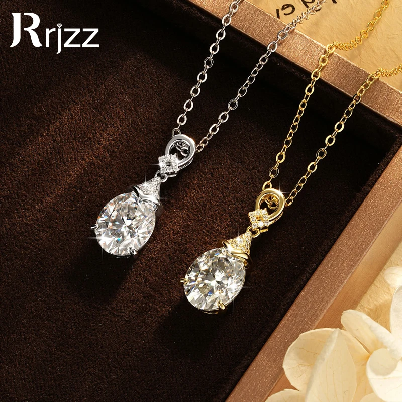 Rrjzz Luxury 8x10mm Oval Cut D-Color Moissanite Pendant Necklaces 3CT Promise Engagement Necklace for Women GRA Jewelry Gifts