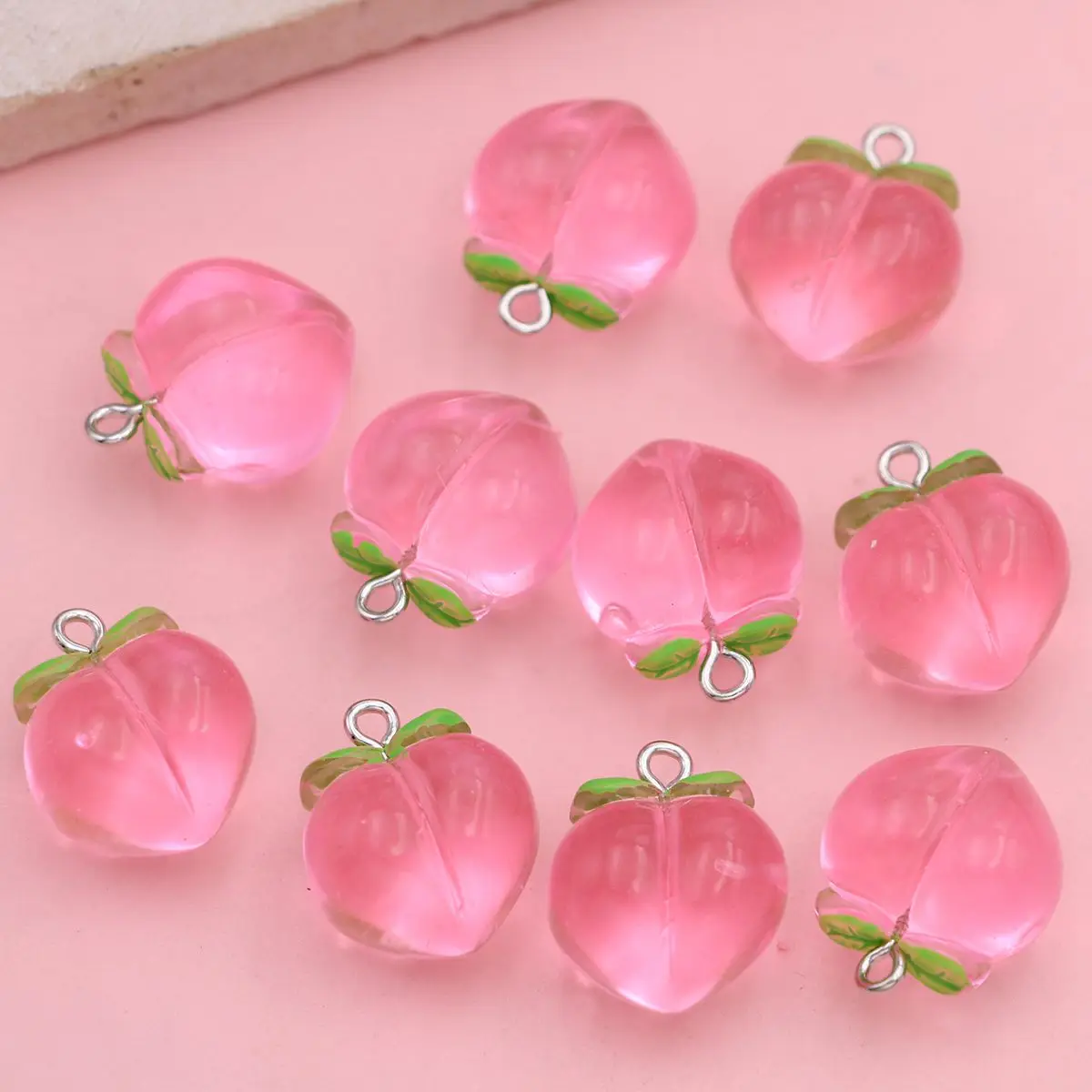 10pcs 3D Pink Peach Charms Fruit Pendants for Jewelry Making DIY Handmade Bracelet Earrings Key Chain Accessories - Image 3
