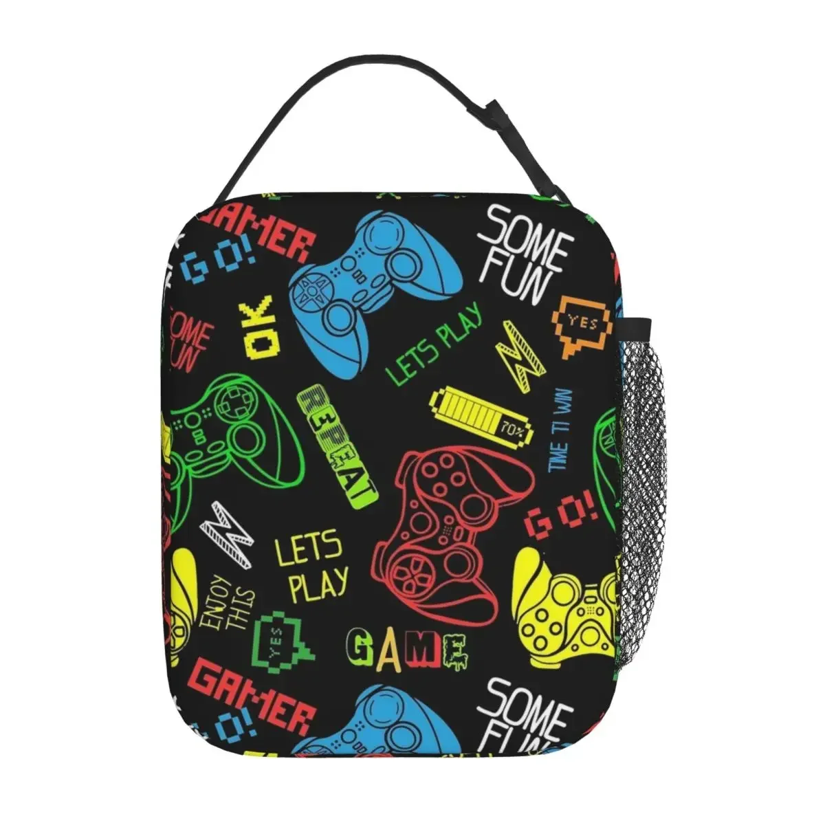 Video Game Controller Pixel Style Thermal Insulated Lunch Bag for Travel Portable Food Container Bags Thermal Cooler Lunch Box