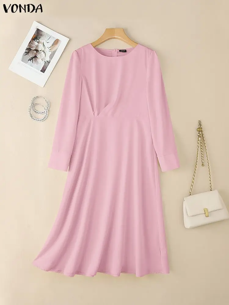 ชุดเดรสปาร์ตี้ VONDA รุ่น Elegant สำหรับผู้หญิง แขนยาว จับจีบ สีพื้น เสื้อเชิ้ตยาวแบบเดรส  แฟชั่นฤดูใบไม้ร่วง 2025 ชุดทำงาน