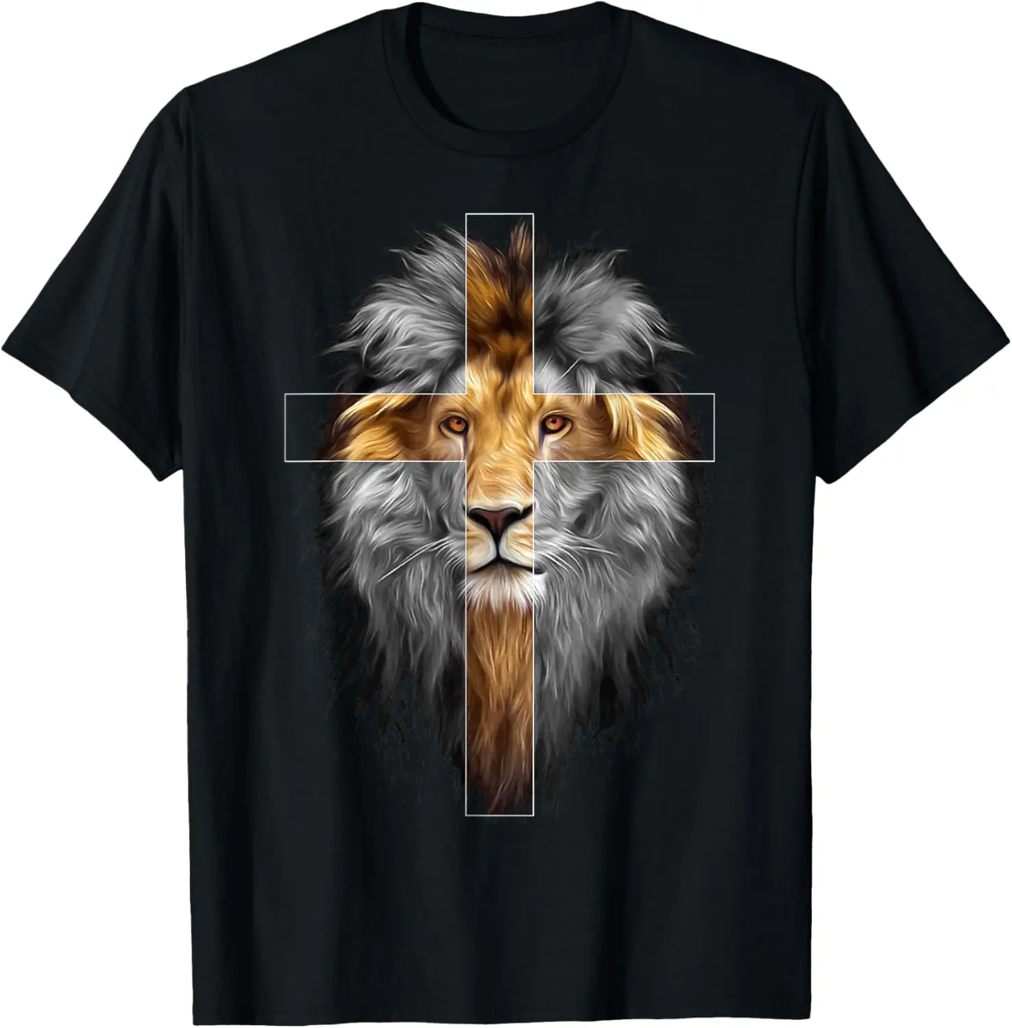 

Lion of Judah Cross Christian Graphic T-Shirt Men Fashion Cotton Breathable Short Sleeve Tee