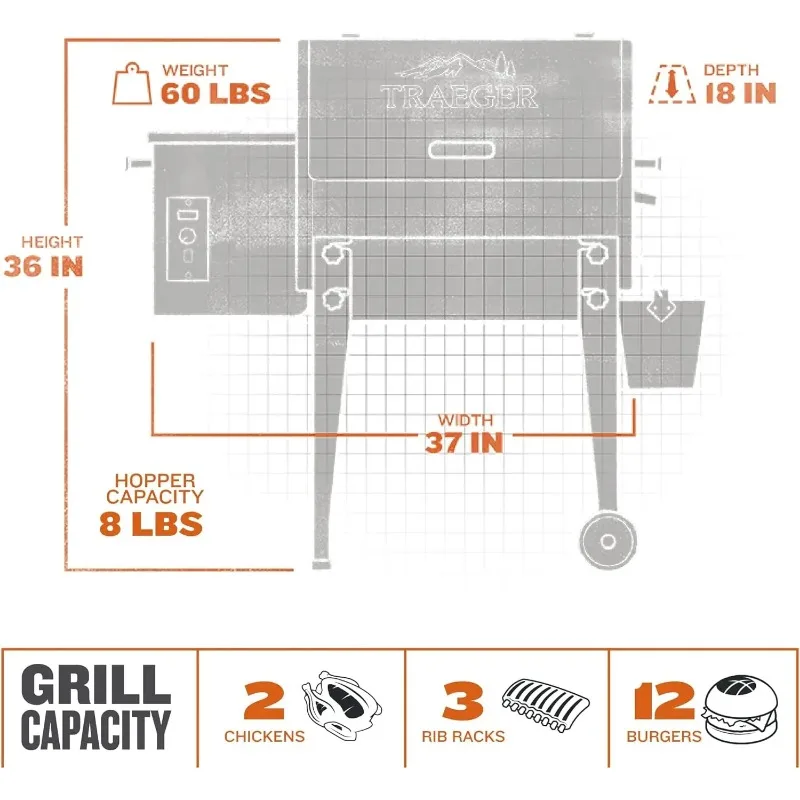 Traeger-parrilla eléctrica portátil para Pellet de madera, ahumador con patas plegables