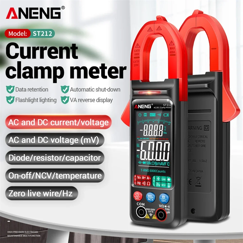 ANENG-Pince ampèremétrique numérique, multimètre, testeur de tension, NCV, Ohm, plage automatique, écran LCD, courant CC, courant AC, 6000 points, 400A, ST212, ST211