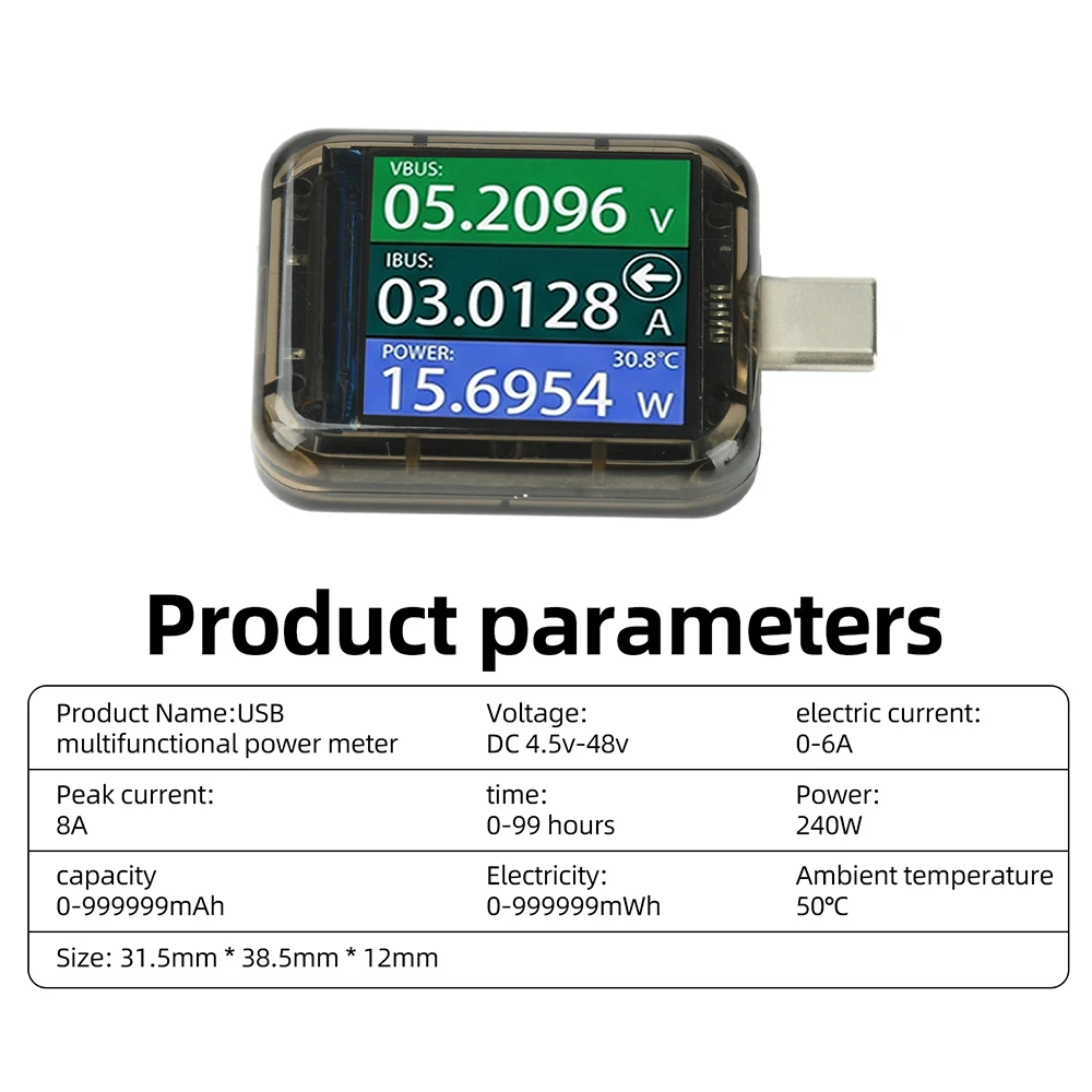 Typ-C Multifunktionaler Digitaler DC-Spannungs- und Strommesser, Leistungsmesser, USB-Bidirektionaler Lademonitor, Schnellladetester – Detail 10