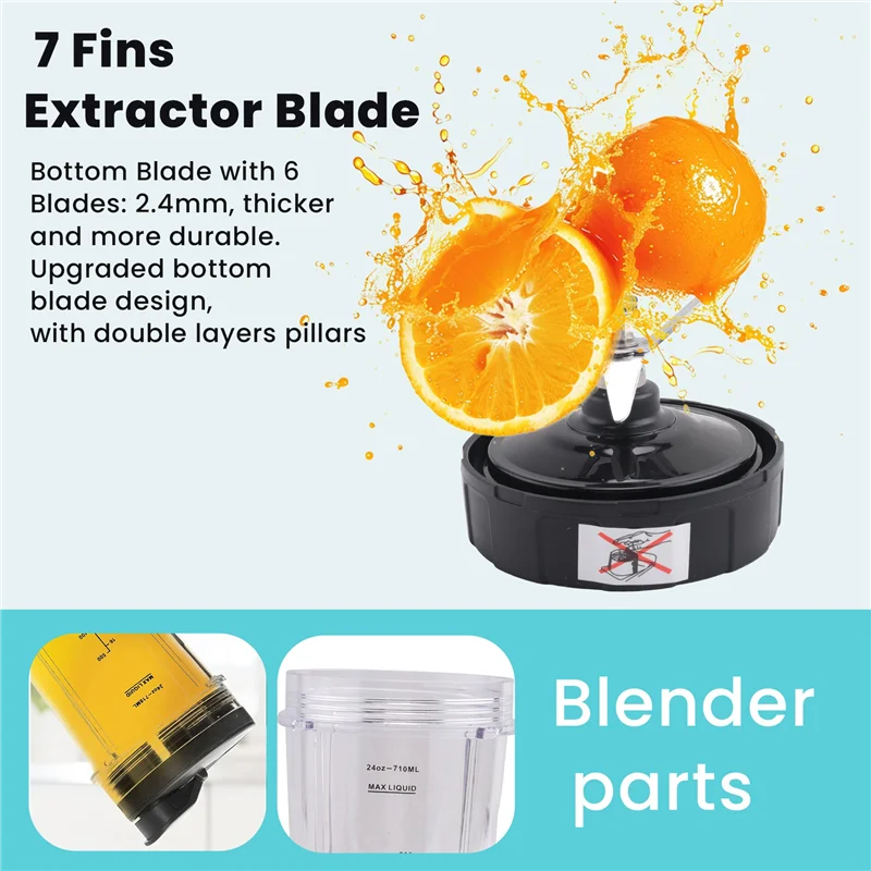 أكواب A35R سعة 24 أونصة مع أغطية للذهاب، شفرة مستخرج 7 زعانف، لخلاط Nutri Ninja Auto IQ BN801 SS101 BL480-30 BL641 BL642-30 #6