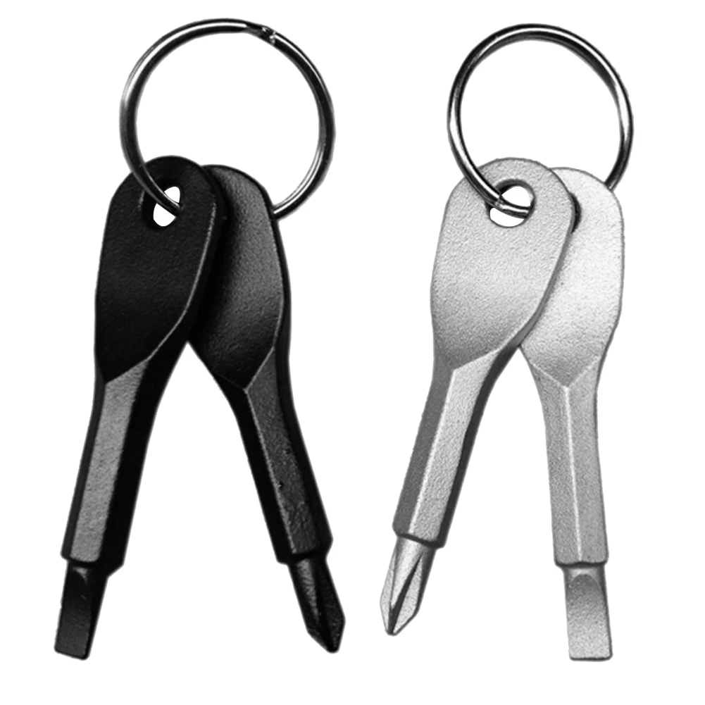 2pcs Multi Pocket Repair Tools Key Shaped Phillips Slotted Screwdriver Keychain Portable Outdoor Multifunctional EDC Tools