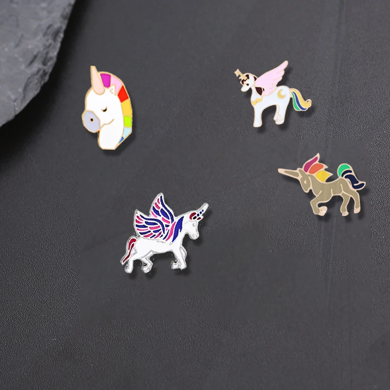 on Backpack Animal Style Clothes Denim jewelry Accessories Enamel Brooch Cartoon Pins Kids Gift Horse Unicorn Icons Pines Badges