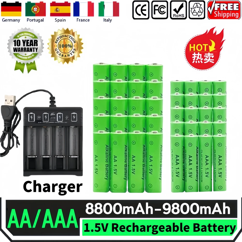 Original Rechargeable Battery 1.5V AA9800mAh+AAA8800mAh+Charger for Computer Clock Radio Video Game Digital Camera AA AAAbattery