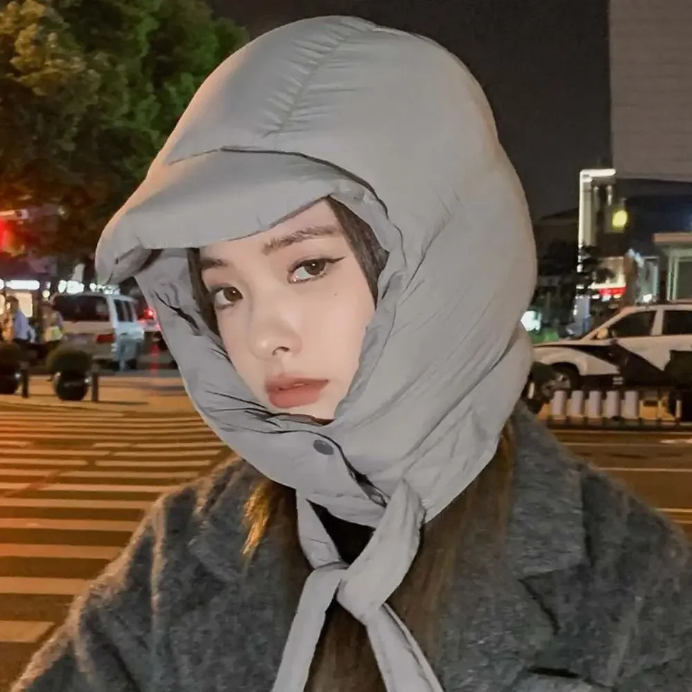 Casual Solid Color Padded Pullover Cap Korean Style Windproof Balaclava Hat Hooded Harajuku Puffy Ear Protection Cap Lady