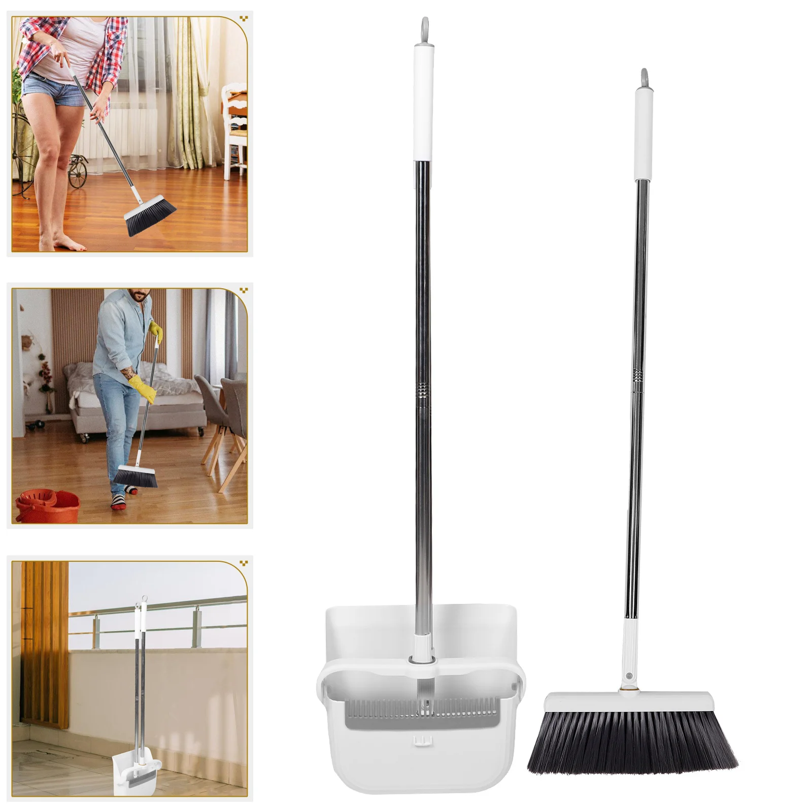 

1Set Office Broom Dustpan Set Long Handle Adjustable Detachable Soft Bristle Nonstick Hair Foldable Design Cleaning Set for Home