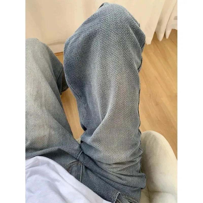 여성 하이웨이스트 청바지 스트레이트 튜브 루즈 레저 편안한 와이드 레그 팬츠 레트로 스트릿 스타일 바닥 길이 슬리밍 핏