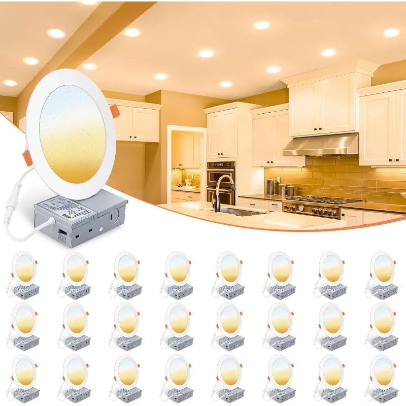 24 Pack 6 inch Recessed Lighting, 5CCT Ultra-Thin LED Recessed Light with Junction Box, 2700K-5000K Selectable