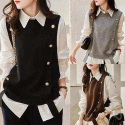 Women's Sweater Vest Fashion Round Neck Knitted Pullover Sleeveless Sweater Vest Dropship