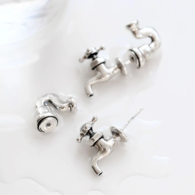 Industrial Punk Water Faucet Shape Stud Earrings For Men Women Gothic Piercing Earring Personality Halloween Fashion Jewelry