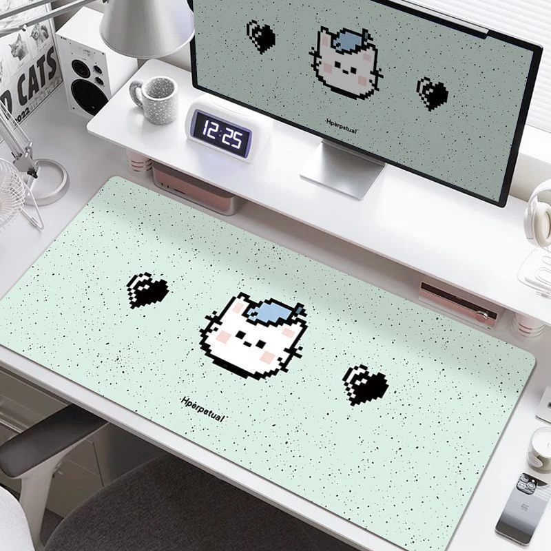 Green Pixel Cat Puppy PU Leather Desk Pad Mouse Protector Large Small Mouse Mat Home Office Game Pc Laptop Keyboard Mat Carpet