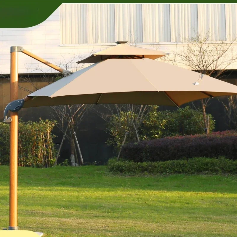 Solar Two User Outer Courtyard Umbrella Thickened Imitation Wood Grain Villa Garden Sunshade Cafe Commercial Sun Umbrella