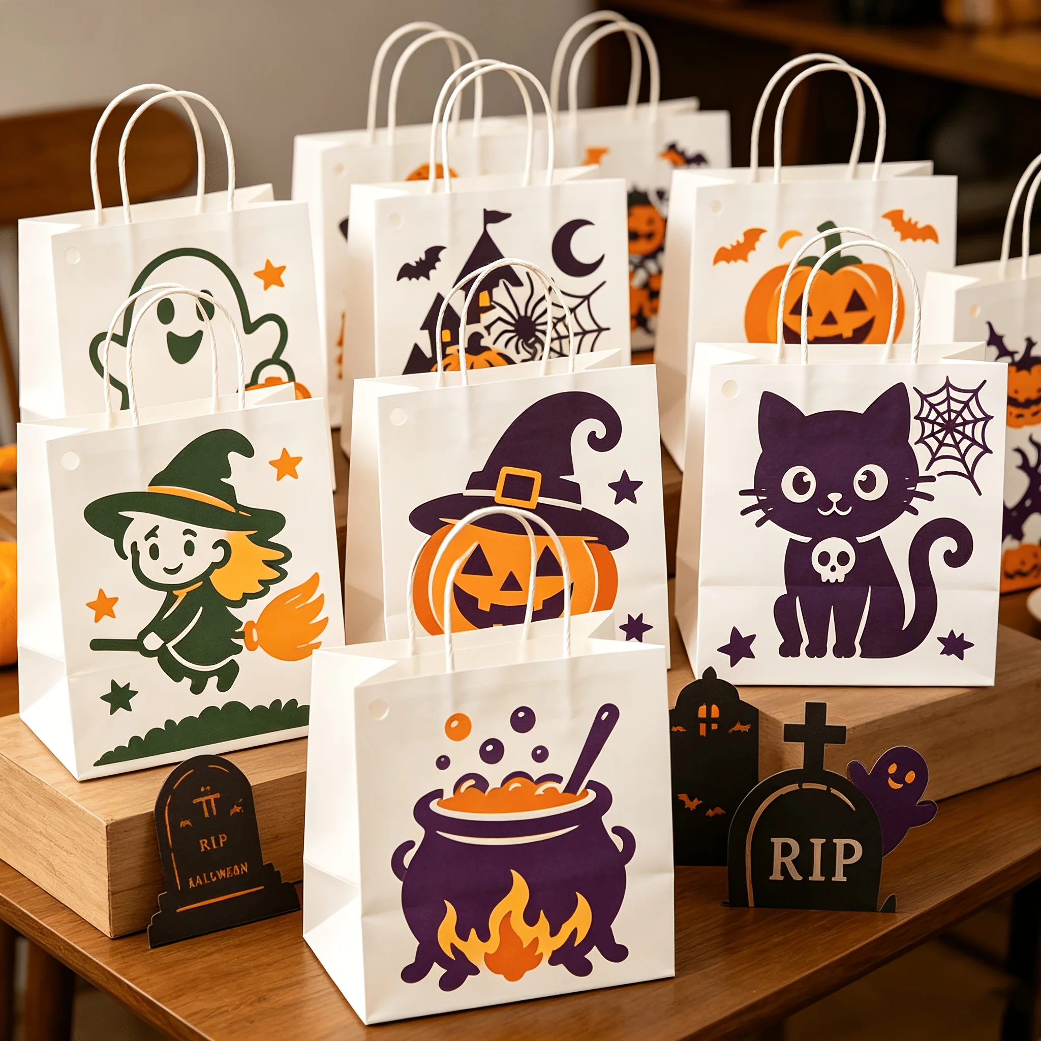 9 Halloween-Ausschnitt-Malschablonen, wiederverwendbar, mit aufgedruckten Bildern von Hexen, Geistern, Kürbissen, Fledermäusen und Cartoon-Katzen; geeignet für Bastelarbeiten, Taschen, Holzbretter und Papier-Graffiti-Sprühlackierungsdekorationen. – Detail 4