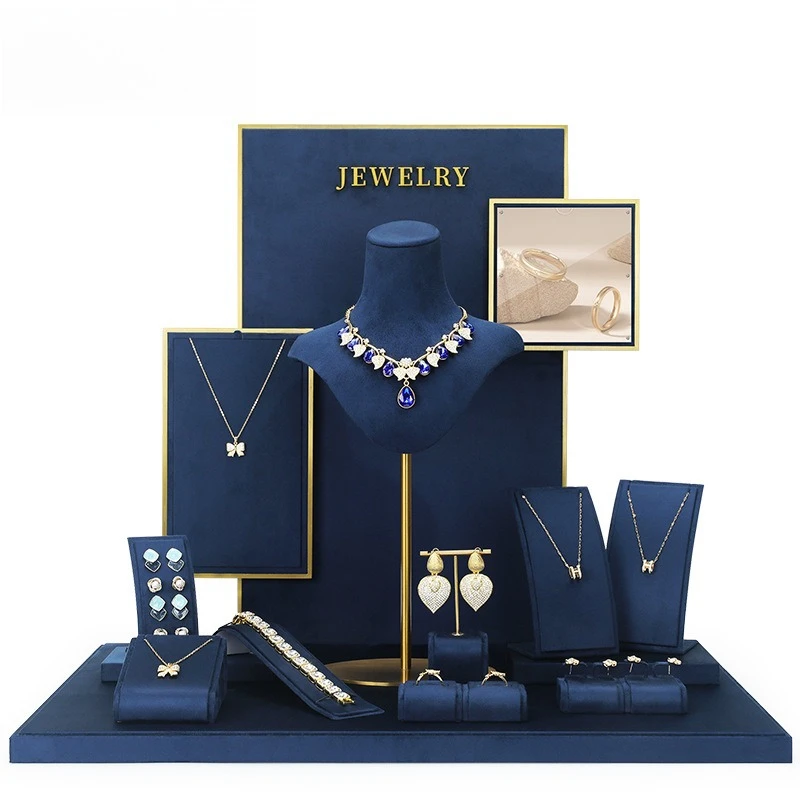 

Counter Jewelry Displays Stand Jewelers Necklace Earrings Showcase Rack Ring Bracelet Show Tray Live Pictures Display Props
