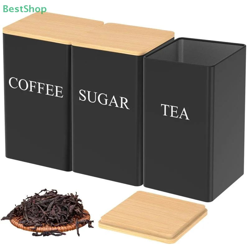 3Pcs 1L Coffee Bean Storage Canisters Tea Sugar Vacuum Sealed Jars Iron Canisters Heat Kitchen Cream Can Airtight Lid