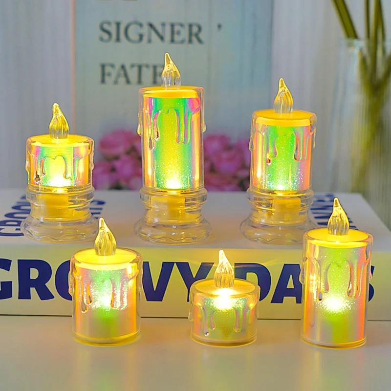 3/6/12pcs LED Candles Light Flameless Acrylic Glass Battery Flickering Fake Tealight for Wedding Party Christmas Home Decor