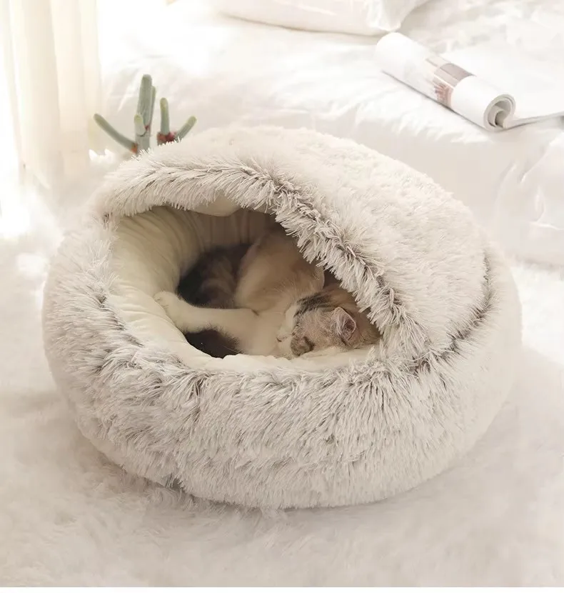 Winter-Wärme-Plüsch-Haustiernest - Weiches, Fleece-Gefüttertes Halbgeschlossenes Katzenbett – Detail 18