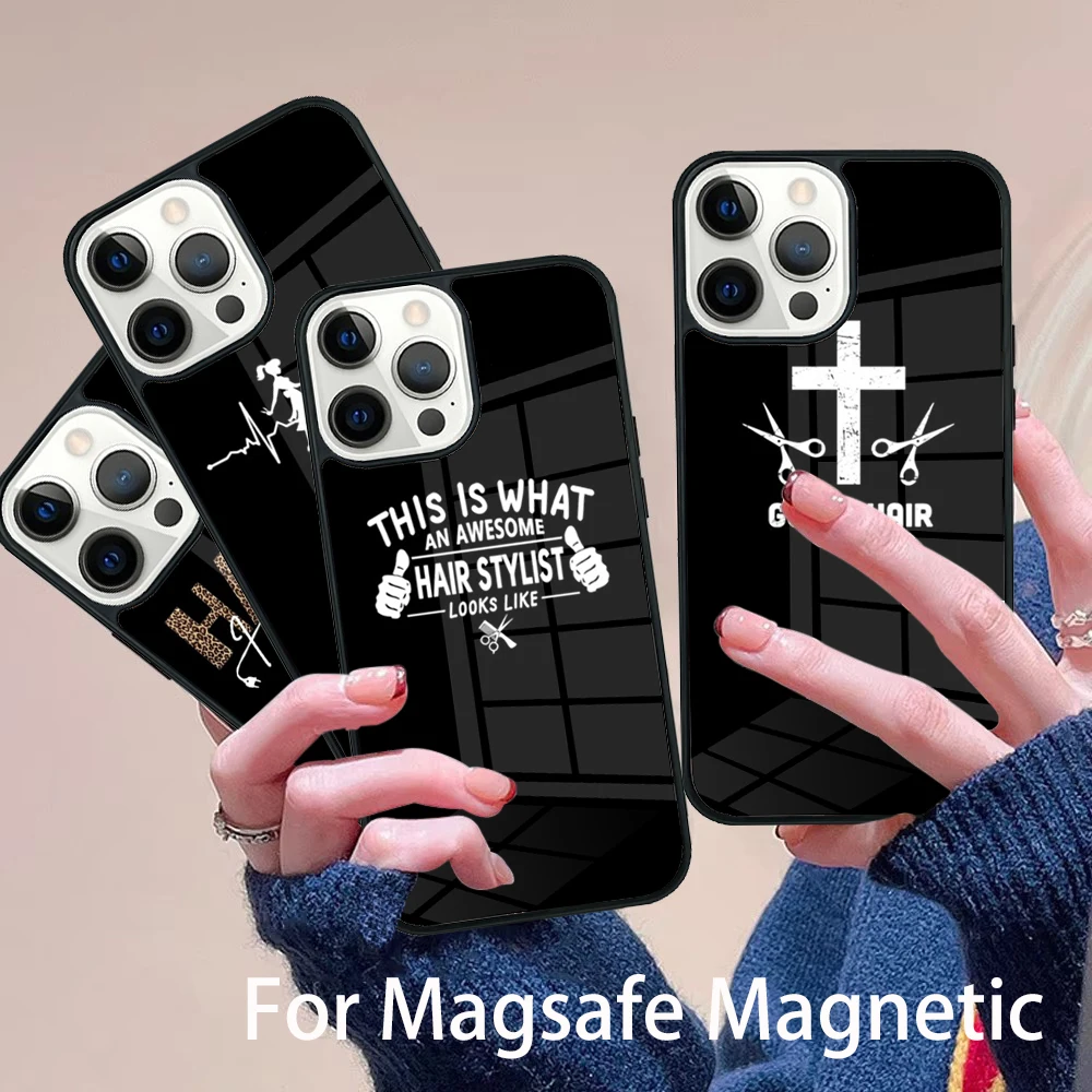 

Hair Stylist Hairdresser Phone Case Magesafe Magnetic Wireless Charge Cover For IPhone 16 11 12 13 14 15 Pro Max Plus Mini