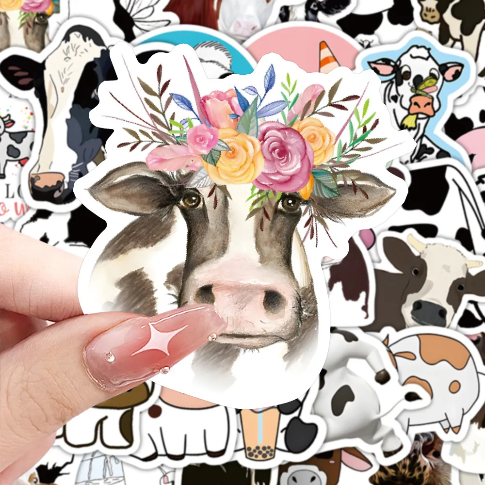 60PCS 젖소 만화 스티커 동물 낙서 데칼 어린이 장난감 장식 수하물 노트북 전화 기타 자동차 자전거 스티커 장난감