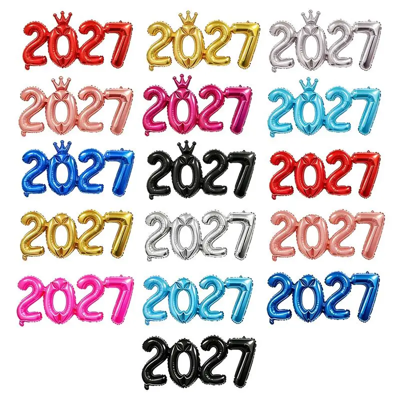 Ballons Chiffres Multicolores 2027, Ballons Couronne en Aluminium de 16 Pouces, Décoration pour Réveillon du Nouvel An, Noël, Remise de Diplôme, Anniversaire