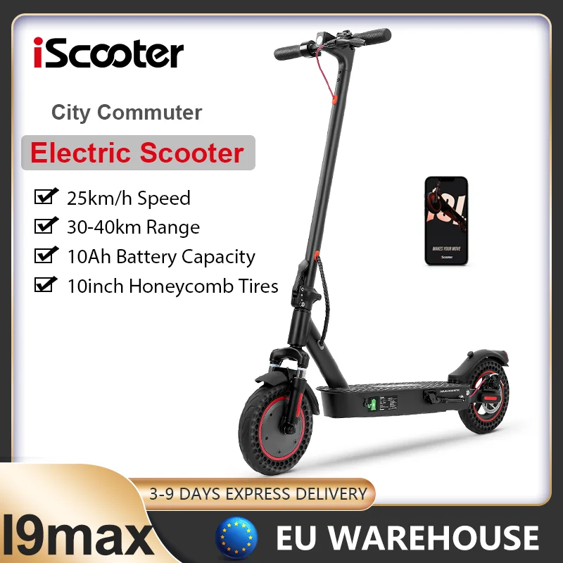 I9MAX Electric Scooter 10Ah Battery 25km/h Speed 40km Range 10 Inch Honeycomb Solid Tyre Dual Shock Absorption Foldable Adult E‑Scooter With IScooter Club APP IP54 Waterproof