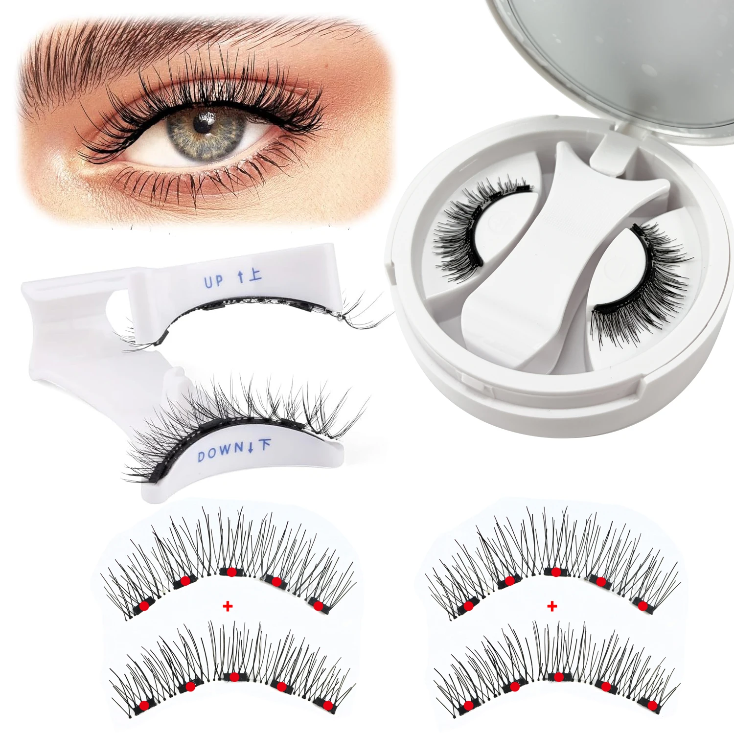 5 Magnetische Wimpern ohne Klebstoff, 3D Flauschige Faux-Nerz Falsche Wimpern mit Spiegelbox & Applikator