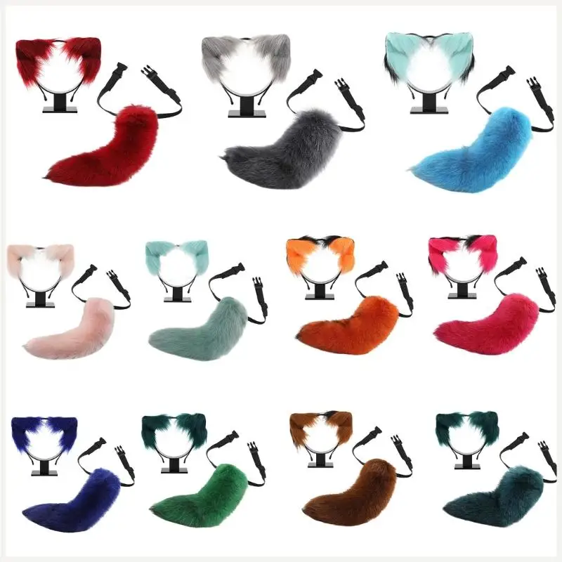 

Animal Cosplay Costume Faux Furs Cats Foxes Wolf Furry Tail and Ear Headband Set