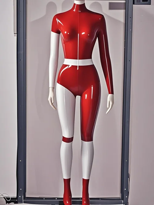

Latex Rubber Gummi Catsuit Fashion club Bodysuit tight Light red&White uniforms Suit Cosplay Purely handmade