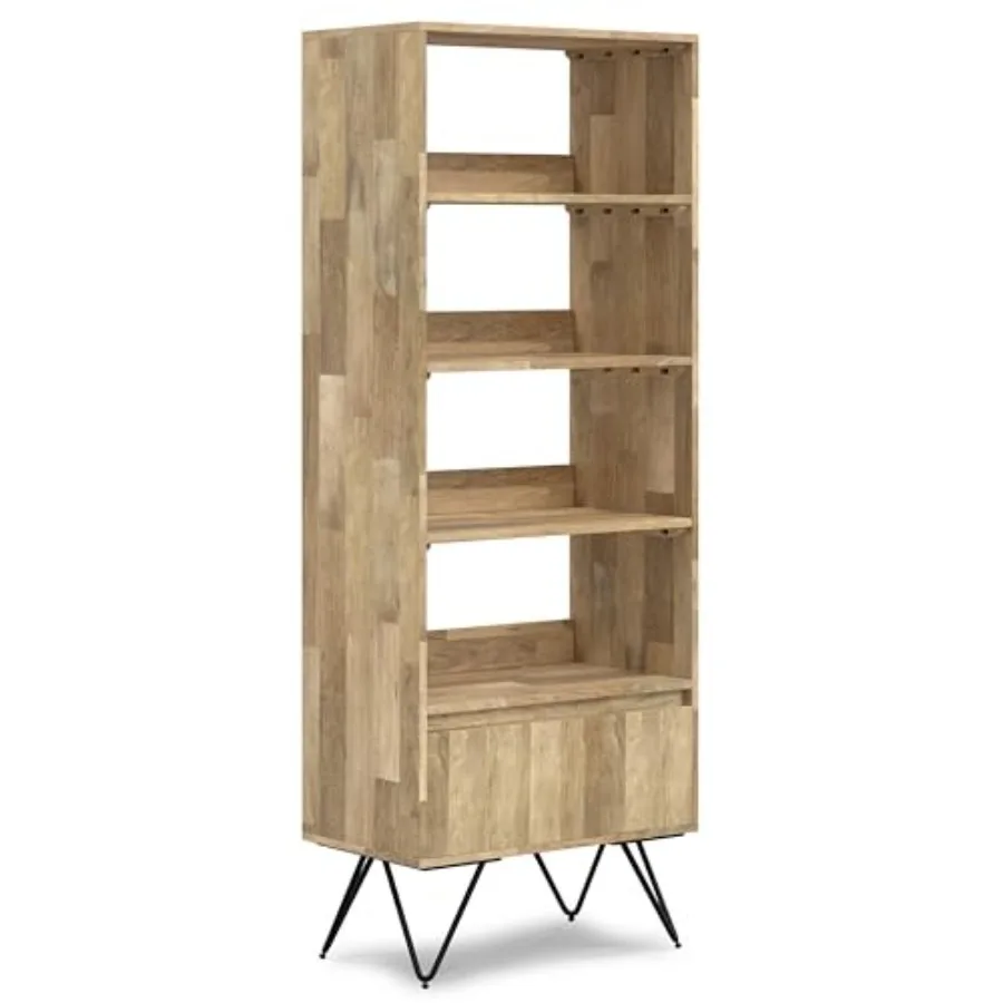 

Hunter - 64 inch Solid Mango Wood and Metal Bookshelf in Natural, Modern Industrial Storage for Living Room, Study Room or Offi