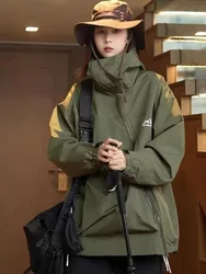 Outdoor Windbreaker Women Double Zipper Sweatshirt Hooded Jackets Waterproof Windproof Oversized Pockets Coat Sports Sportswear