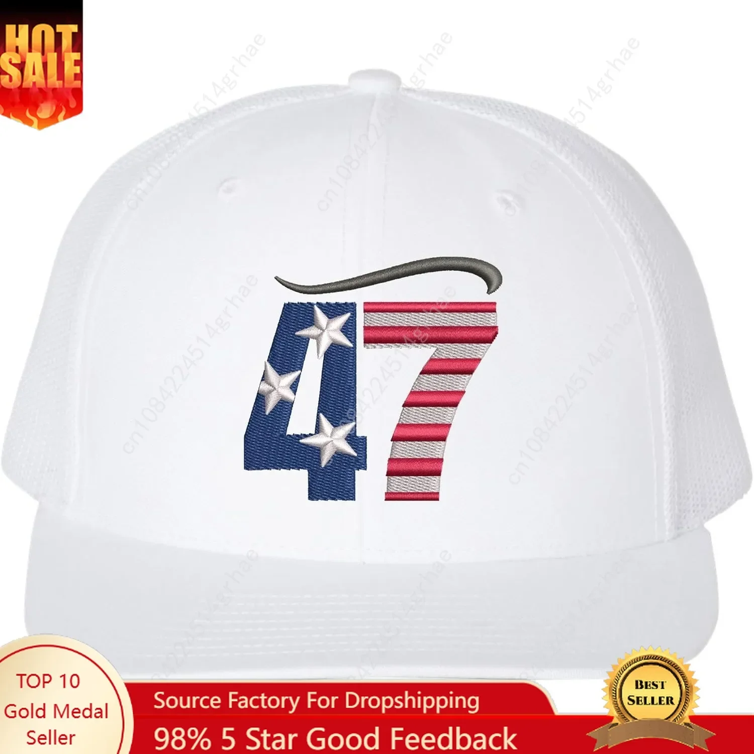 

47 USA Flag Hair Top Embroidered Trucker Hat | Support President American Mesh Snapback Unisex Cap