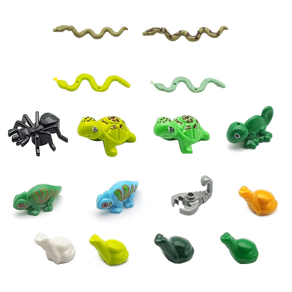

MOC Building Toy Blocks Reptile Lizard Python Frog Turtle Scorpion DIY Scene Decoration Props Children's Educational Zoo Toy