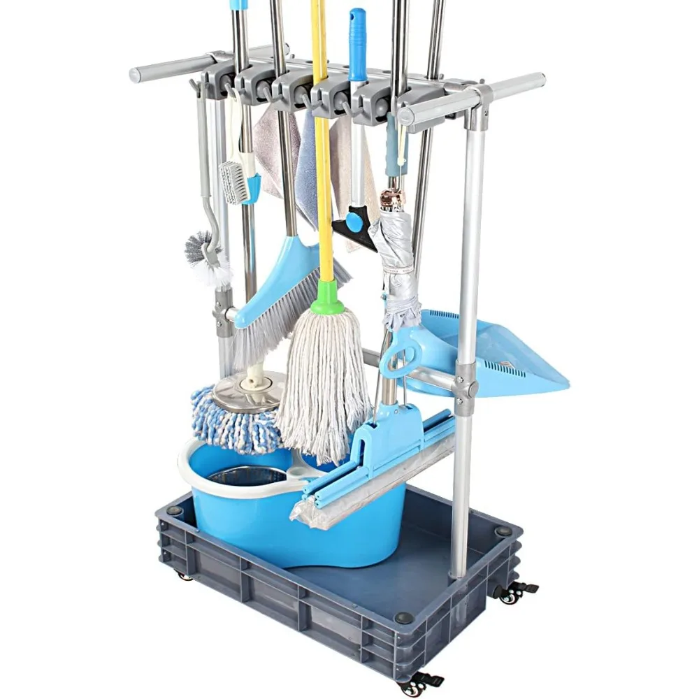 

Broom And Mop Holder Put Wet Mops Movable Floor-Mounted Mop Rack Floor Standing Cleaning Tool Cart Storage For Garden Garage